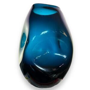 Vintage Italian Vase Hand Blown Dimpled Cobalt Blue Art Glass 10"